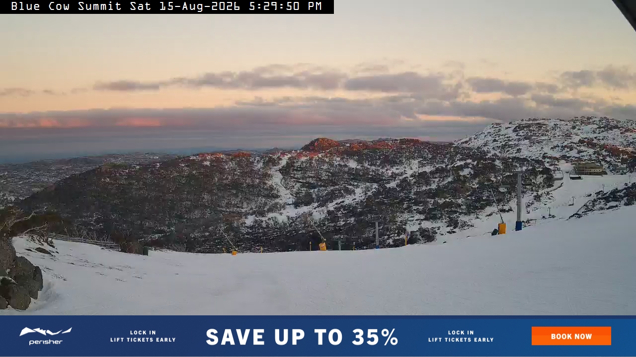 Perisher Blue Cow Summit snow cam captured at 15 August 2026 at 5:30 pm AEST