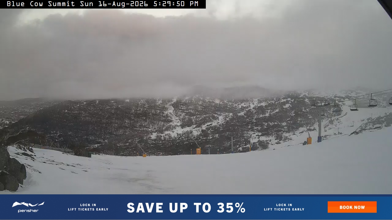 Perisher Blue Cow Summit snow cam captured at 16 August 2026 at 5:31 pm AEST