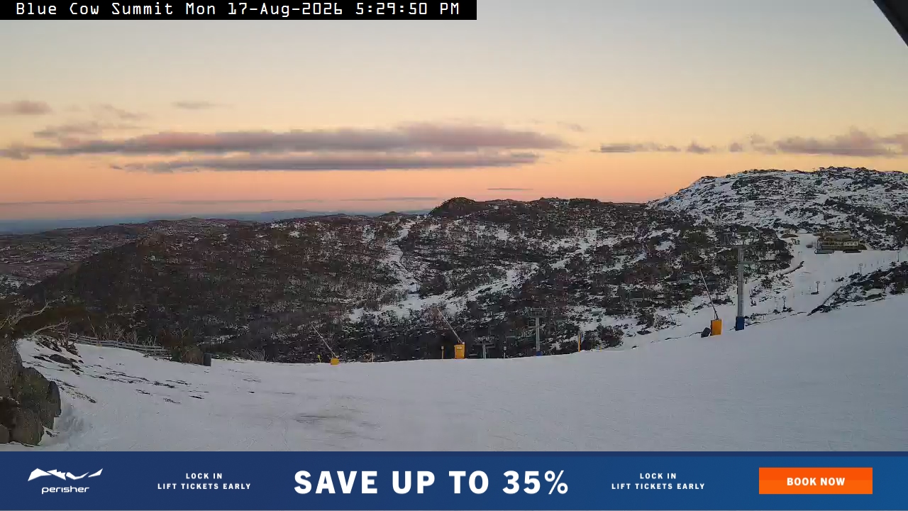 Perisher Blue Cow Summit snow cam captured at 17 August 2026 at 5:32 pm AEST