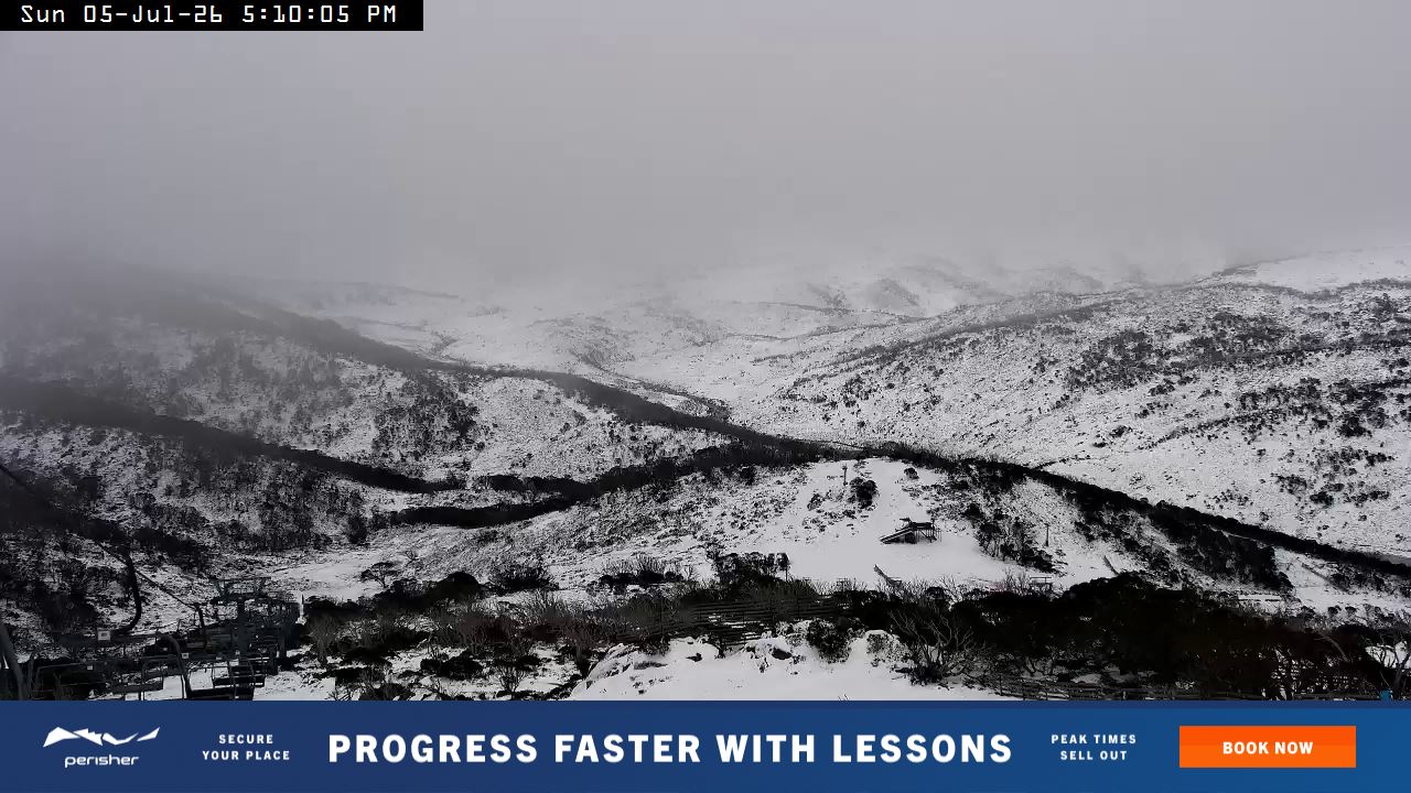 Perisher Top of Freedom snow cam captured at 5 July 2026 at 5:19 pm AEST