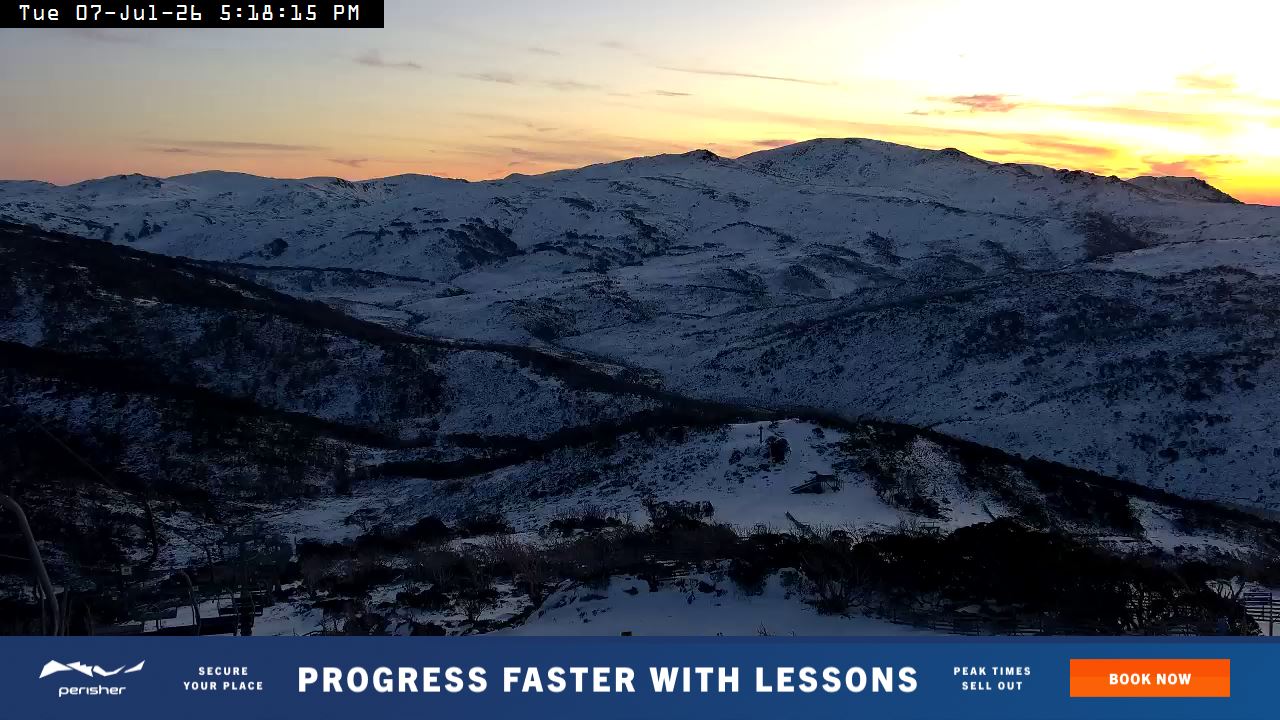 Perisher Top of Freedom snow cam captured at 7 July 2026 at 5:21 pm AEST