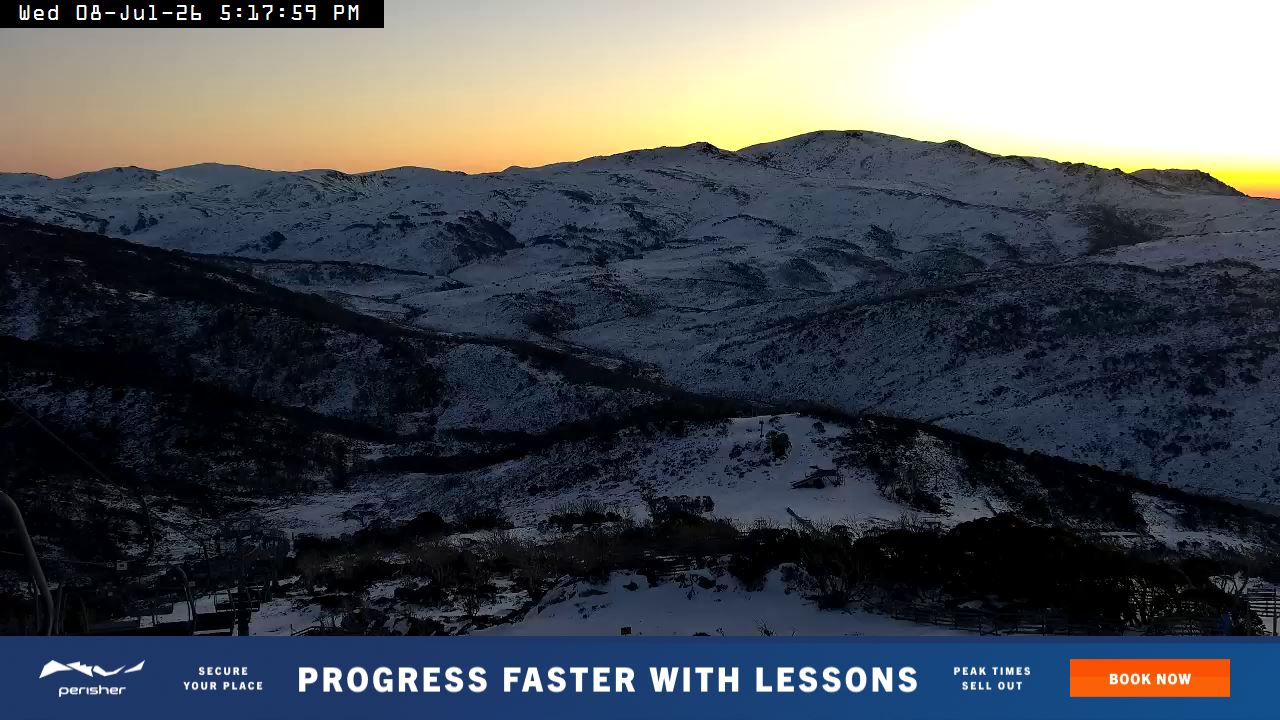 Perisher Top of Freedom snow cam captured at 8 July 2026 at 5:22 pm AEST