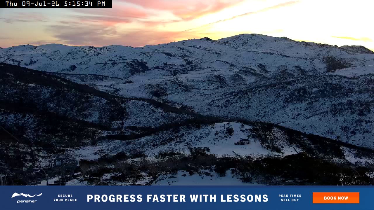 Perisher Top of Freedom snow cam captured at 9 July 2026 at 5:23 pm AEST