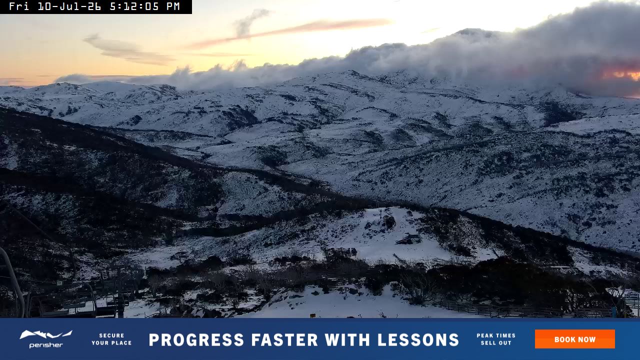 Perisher Top of Freedom snow cam captured at 10 July 2026 at 5:13 pm AEST
