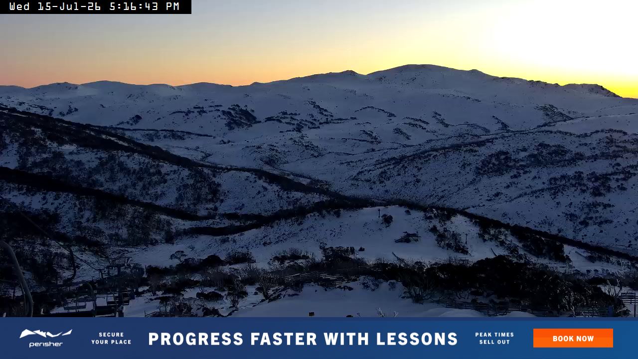 Perisher Top of Freedom snow cam captured at 15 July 2026 at 5:18 pm AEST