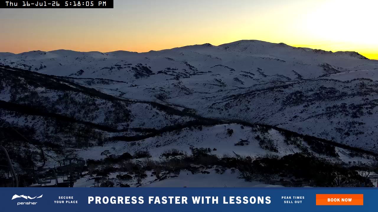 Perisher Top of Freedom snow cam captured at 16 July 2026 at 5:19 pm AEST