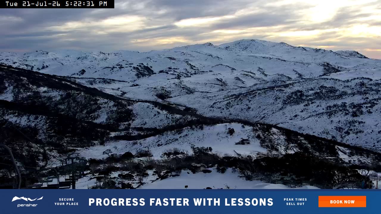 Perisher Top of Freedom snow cam captured at 21 July 2026 at 5:27 pm AEST