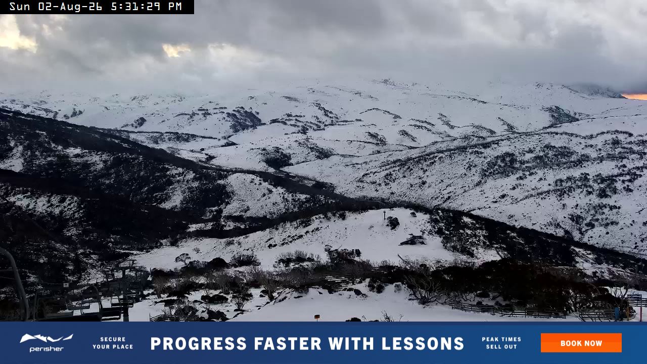 Perisher Top of Freedom snow cam captured at 2 August 2026 at 5:39 pm AEST