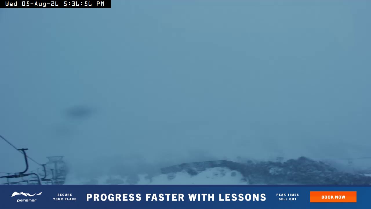 Perisher Top of Freedom snow cam captured at 5 August 2026 at 5:41 pm AEST