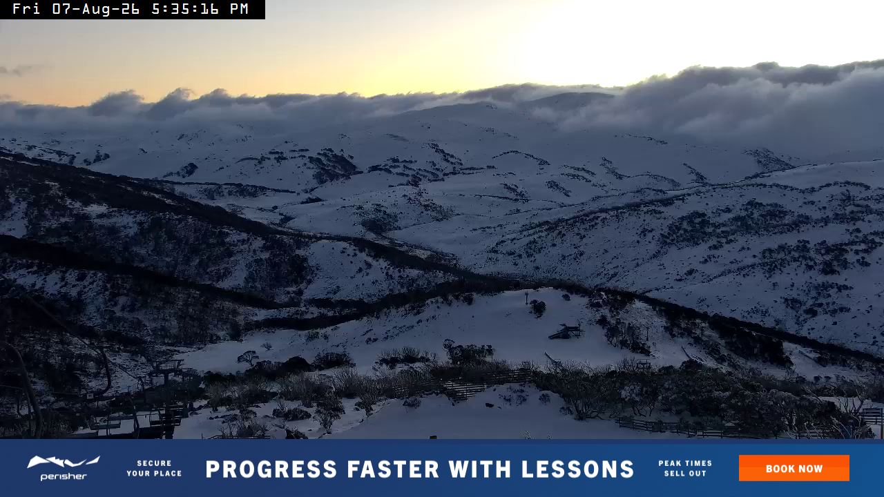 Perisher Top of Freedom snow cam captured at 7 August 2026 at 5:44 pm AEST