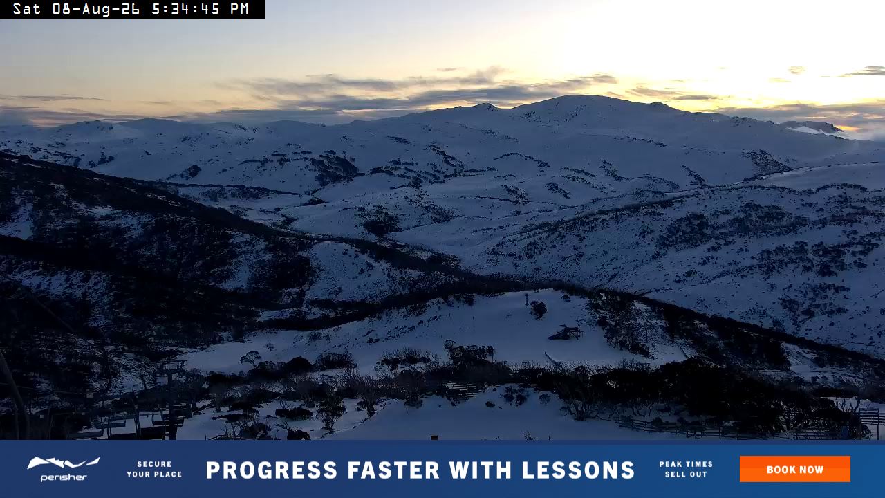 Perisher Top of Freedom snow cam captured at 8 August 2026 at 5:45 pm AEST