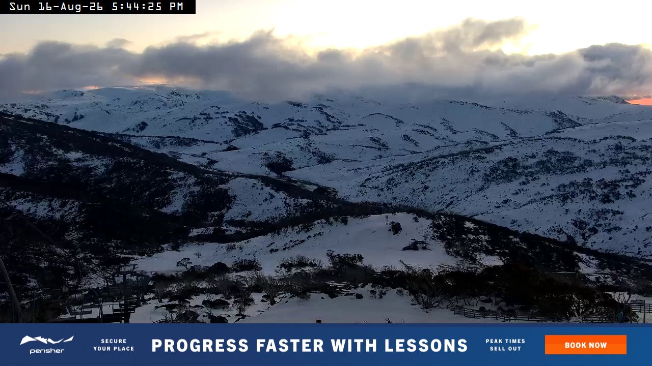 Perisher Top of Freedom snow cam captured at 16 August 2026 at 5:54 pm AEST