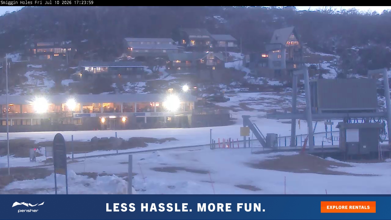 Perisher Smiggin Holes snow cam captured at 10 July 2026 at 5:24 pm AEST