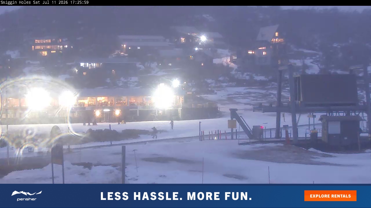 Perisher Smiggin Holes snow cam captured at 11 July 2026 at 5:36 pm AEST