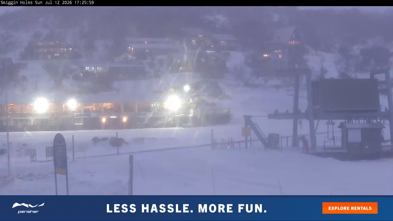 Perisher Smiggin Holes snow cam captured at 12 July 2026 at 5:36 pm AEST