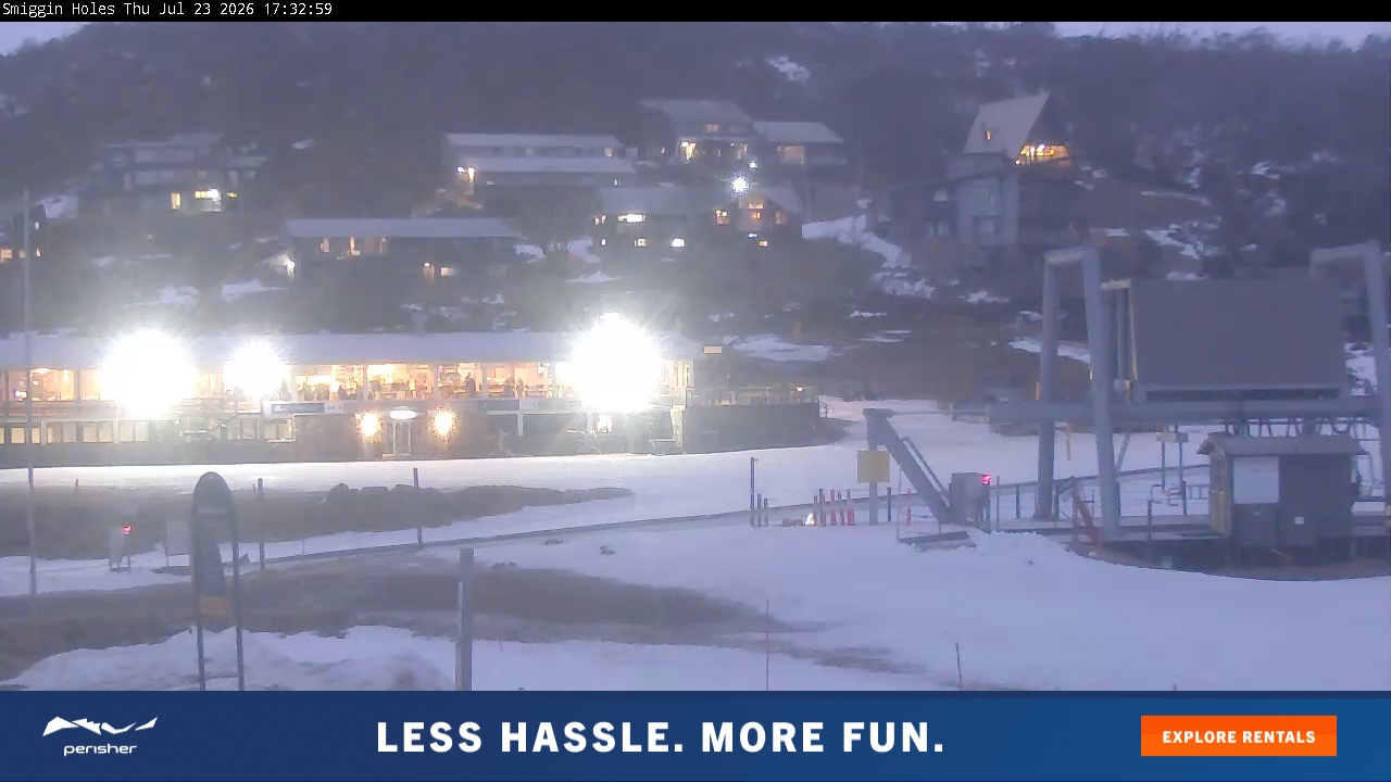 Perisher Smiggin Holes snow cam captured at 23 July 2026 at 5:40 pm AEST