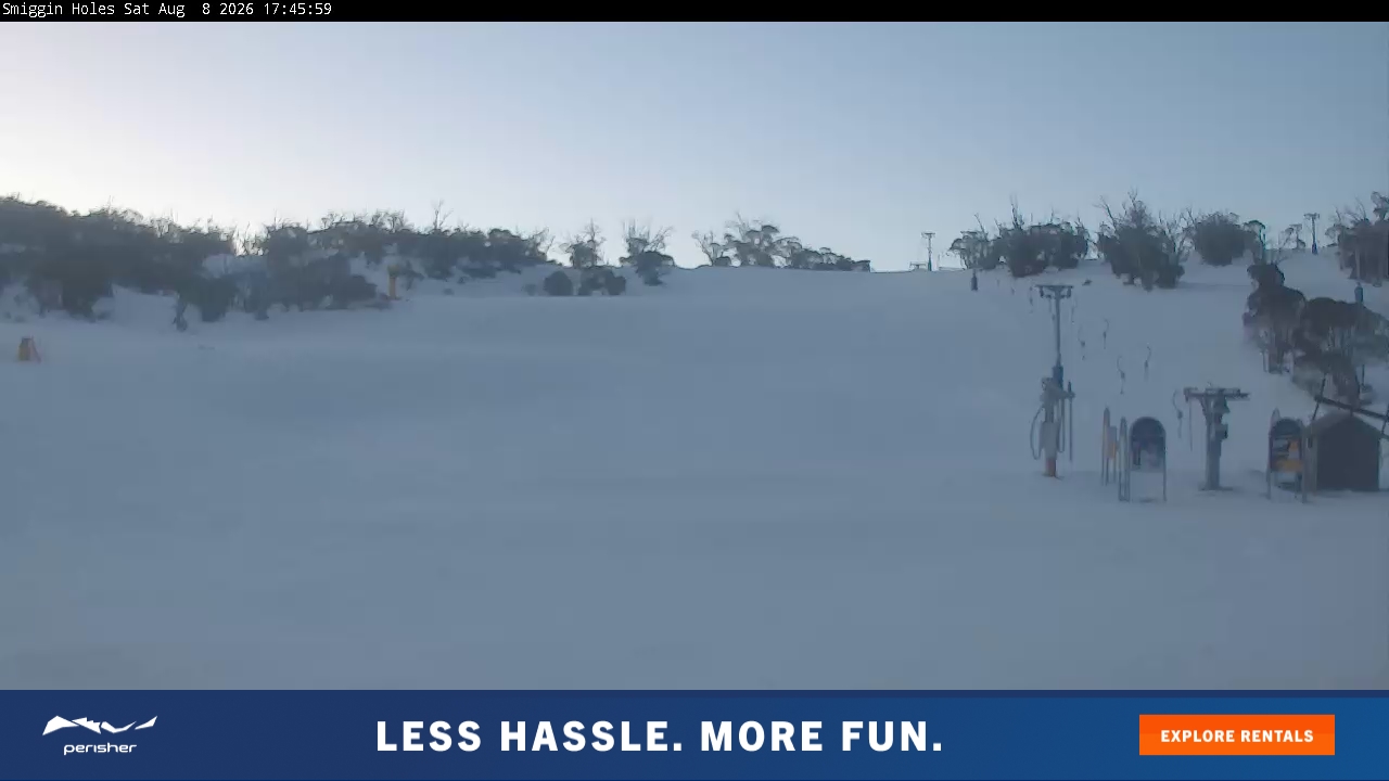 Perisher Smiggin Holes snow cam captured at 8 August 2026 at 5:47 pm AEST