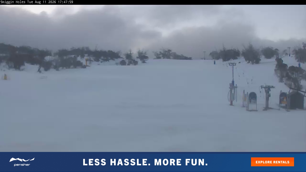 Perisher Smiggin Holes snow cam captured at 11 August 2026 at 5:57 pm AEST