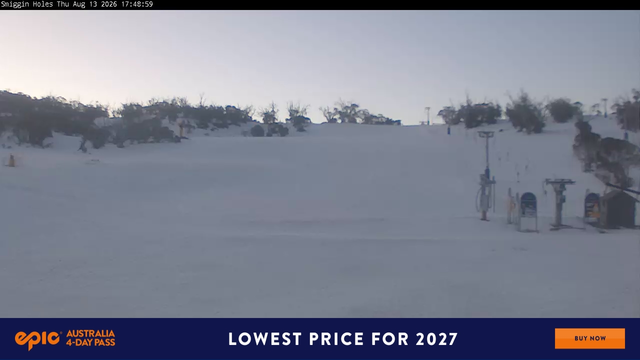 Perisher Smiggin Holes snow cam captured at 13 August 2026 at 5:51 pm AEST