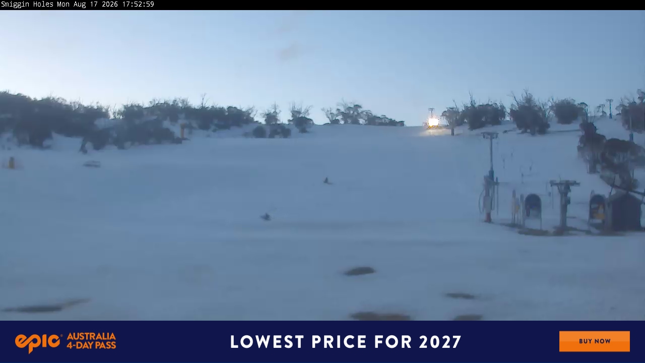 Perisher Smiggin Holes snow cam captured at 17 August 2026 at 5:55 pm AEST
