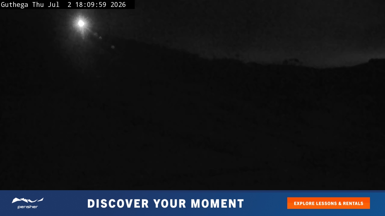 Perisher Guthega snow cam captured at 2 July 2026 at 6:12 pm AEST