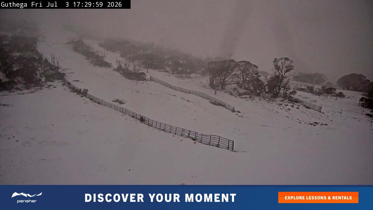 Perisher Guthega snow cam captured at 3 July 2026 at 5:40 pm AEST