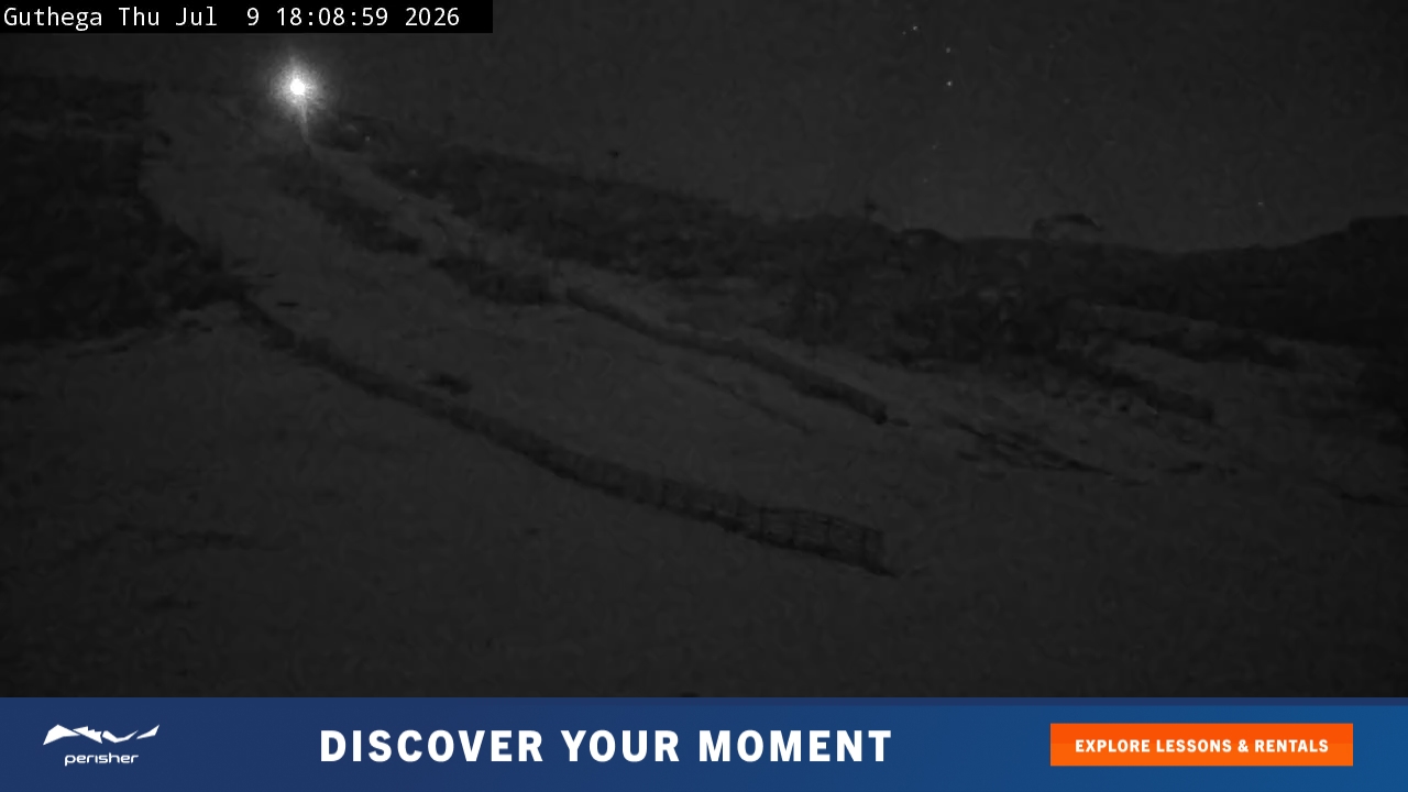 Perisher Guthega snow cam captured at 9 July 2026 at 6:18 pm AEST