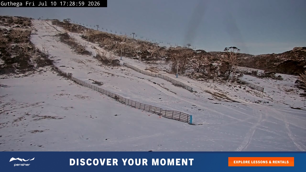 Perisher Guthega snow cam captured at 10 July 2026 at 5:35 pm AEST