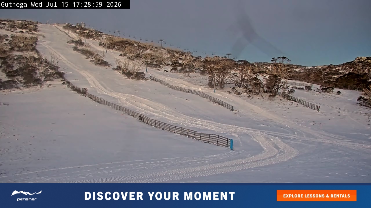 Perisher Guthega snow cam captured at 15 July 2026 at 5:29 pm AEST
