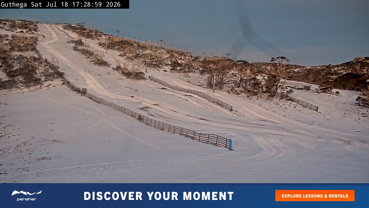 Perisher Guthega snow cam captured at 18 July 2026 at 5:32 pm AEST