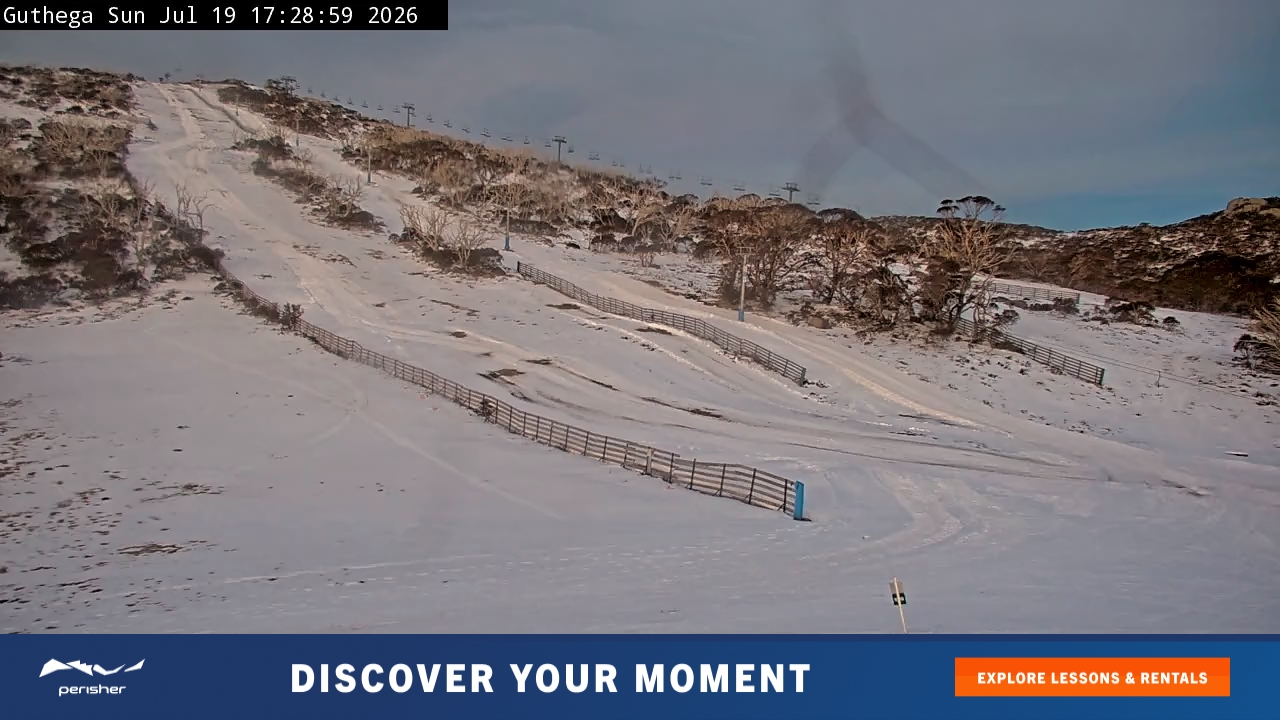 Perisher Guthega snow cam captured at 19 July 2026 at 5:33 pm AEST