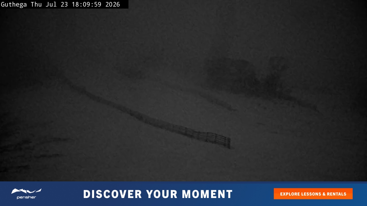 Perisher Guthega snow cam captured at 23 July 2026 at 6:13 pm AEST
