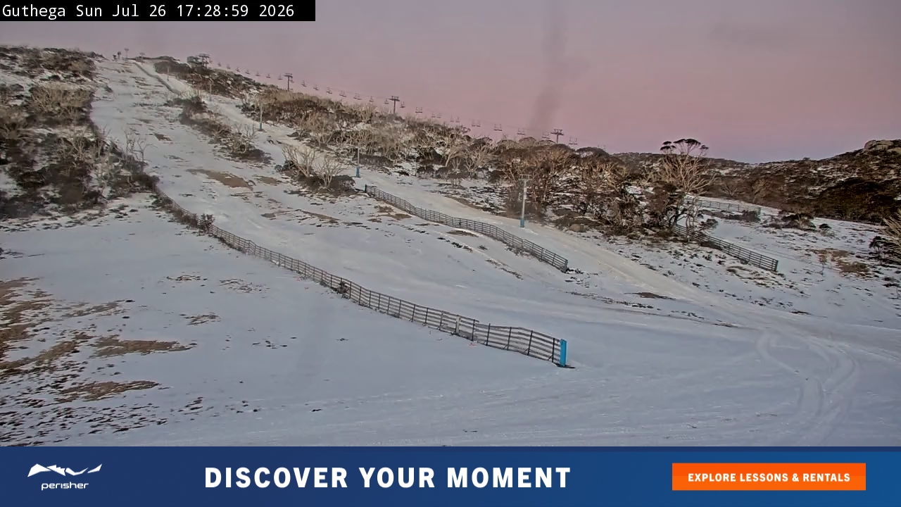 Perisher Guthega snow cam captured at 26 July 2026 at 5:33 pm AEST