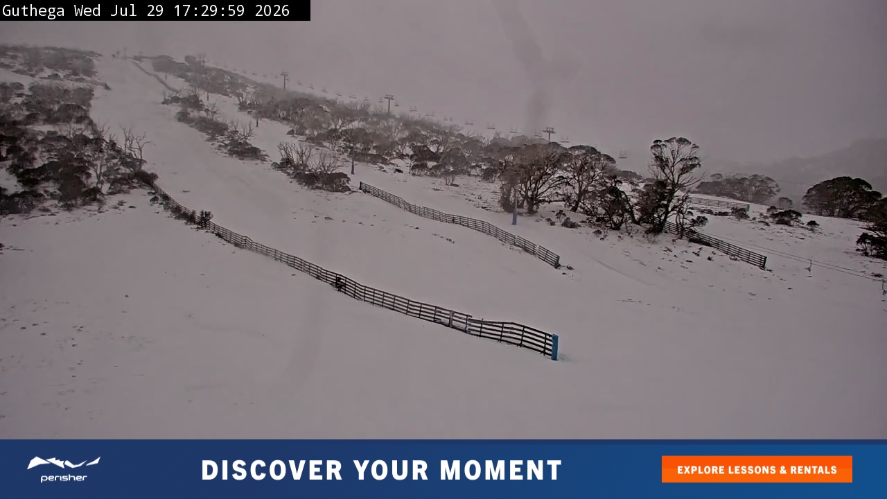 Perisher Guthega snow cam captured at 29 July 2026 at 5:36 pm AEST