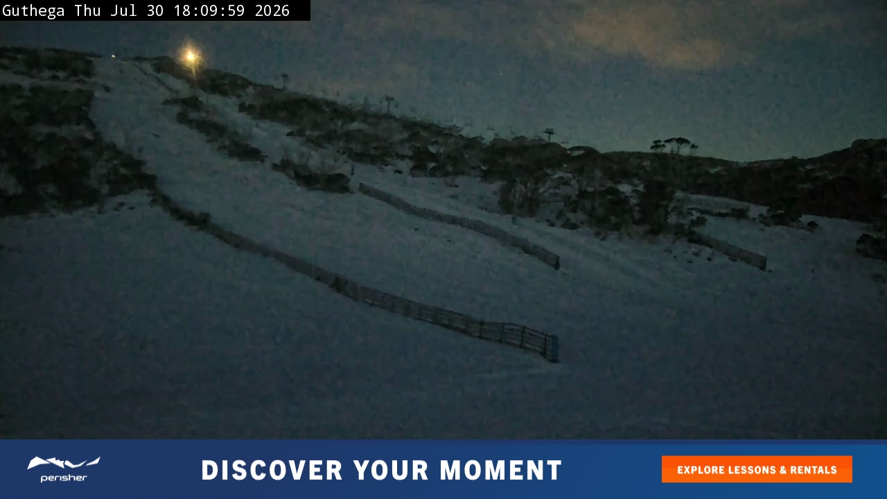 Perisher Guthega snow cam captured at 30 July 2026 at 6:20 pm AEST