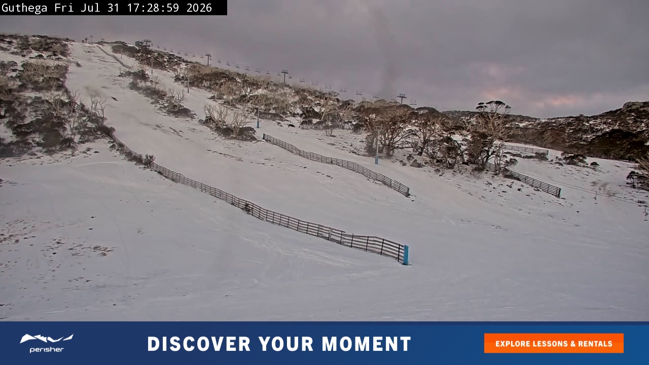 Perisher Guthega snow cam captured at 31 July 2026 at 5:37 pm AEST