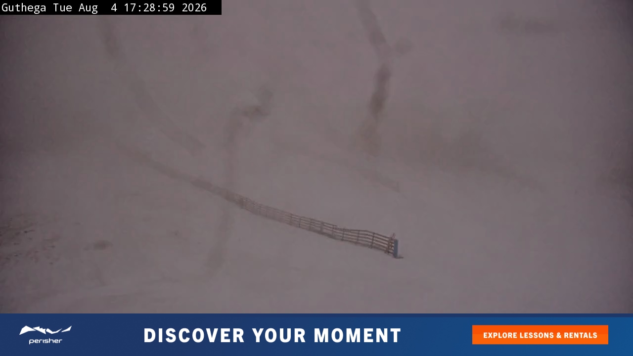 Perisher Guthega snow cam captured at 4 August 2026 at 5:29 pm AEST