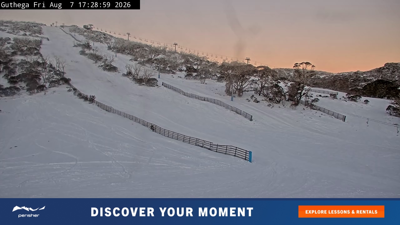 Perisher Guthega snow cam captured at 7 August 2026 at 5:33 pm AEST