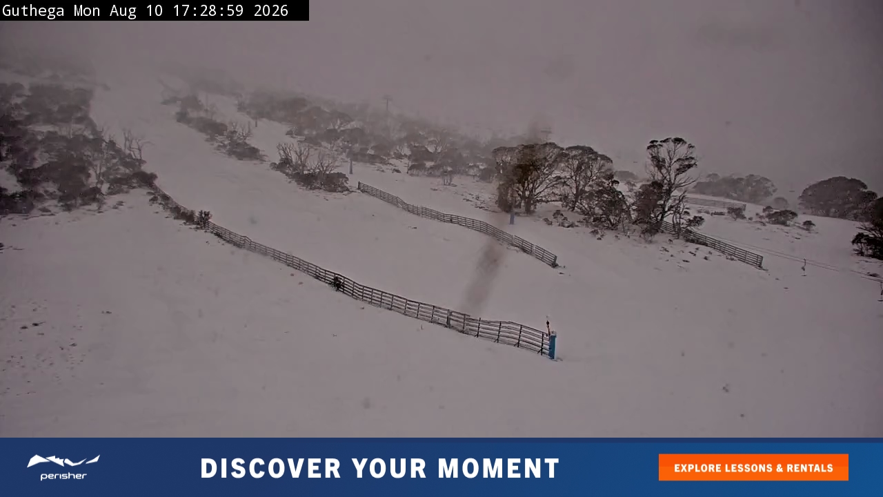 Perisher Guthega snow cam captured at 10 August 2026 at 5:33 pm AEST