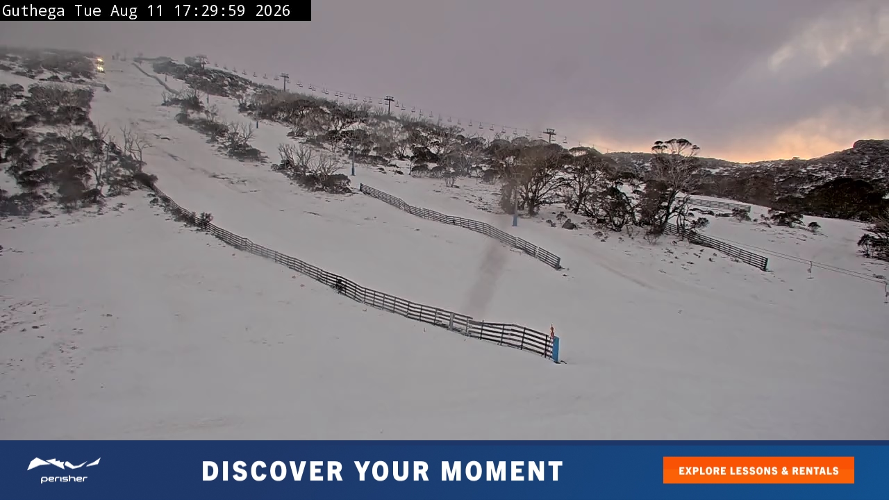 Perisher Guthega snow cam captured at 11 August 2026 at 5:33 pm AEST