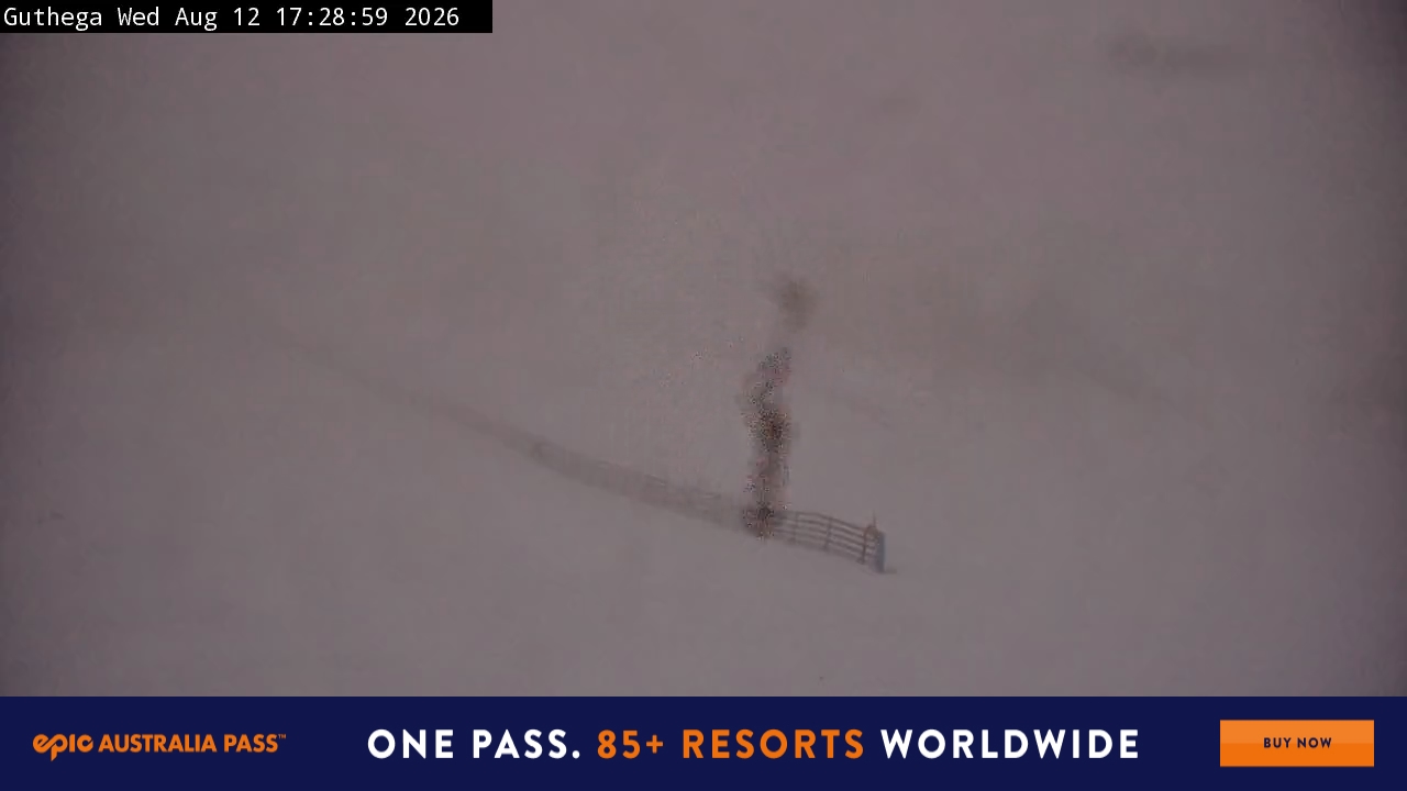Perisher Guthega snow cam captured at 12 August 2026 at 5:39 pm AEST