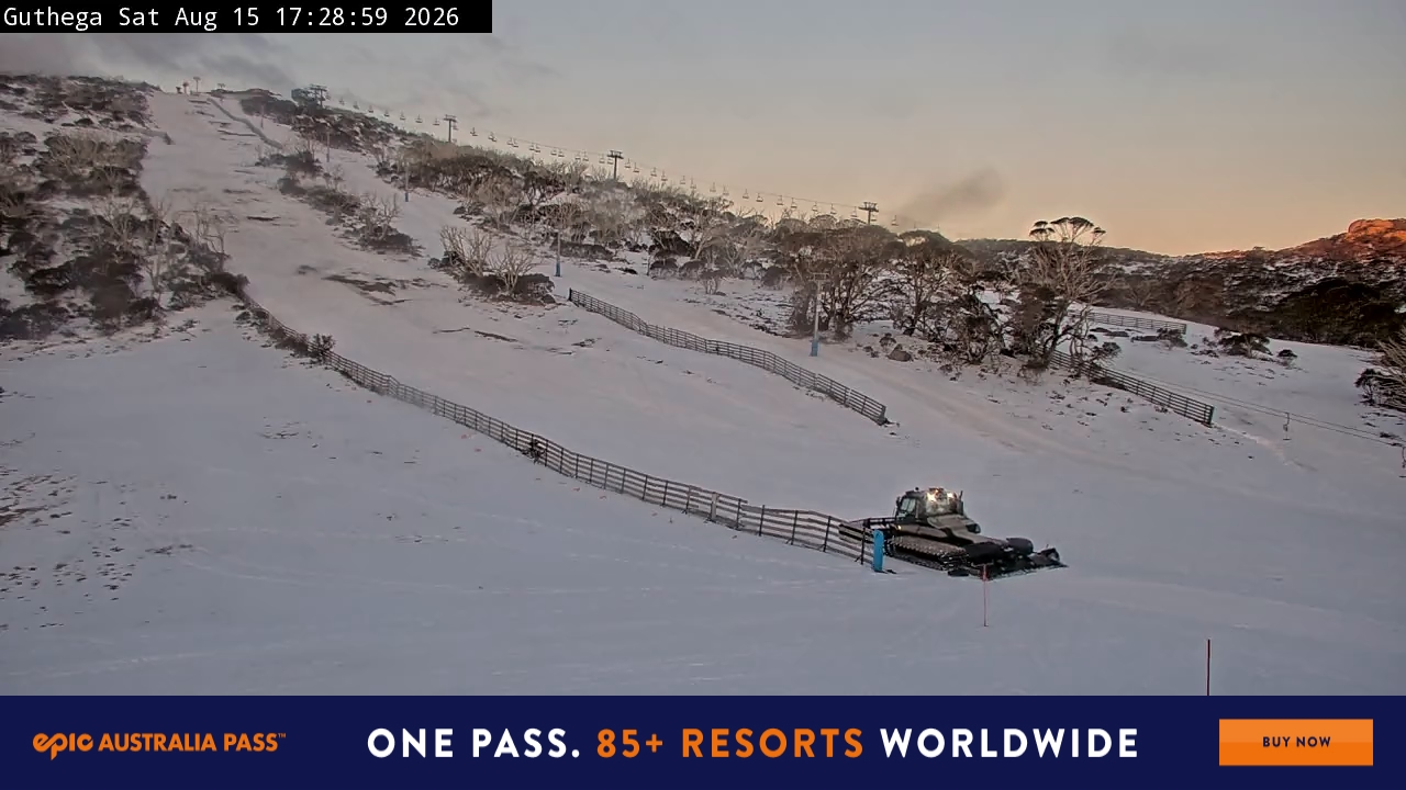 Perisher Guthega snow cam captured at 15 August 2026 at 5:31 pm AEST