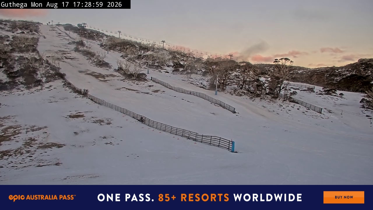 Perisher Guthega snow cam captured at 17 August 2026 at 5:33 pm AEST