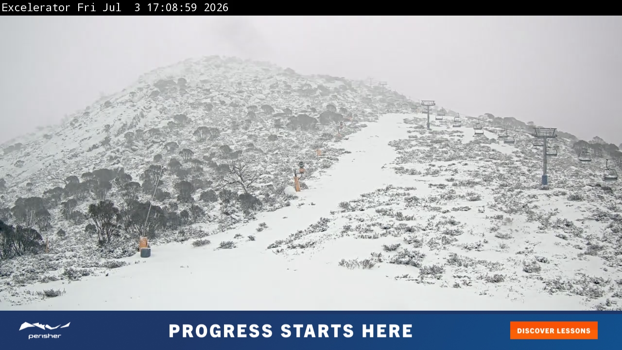 Perisher Excelerator snow cam captured at 3 July 2026 at 5:18 pm AEST