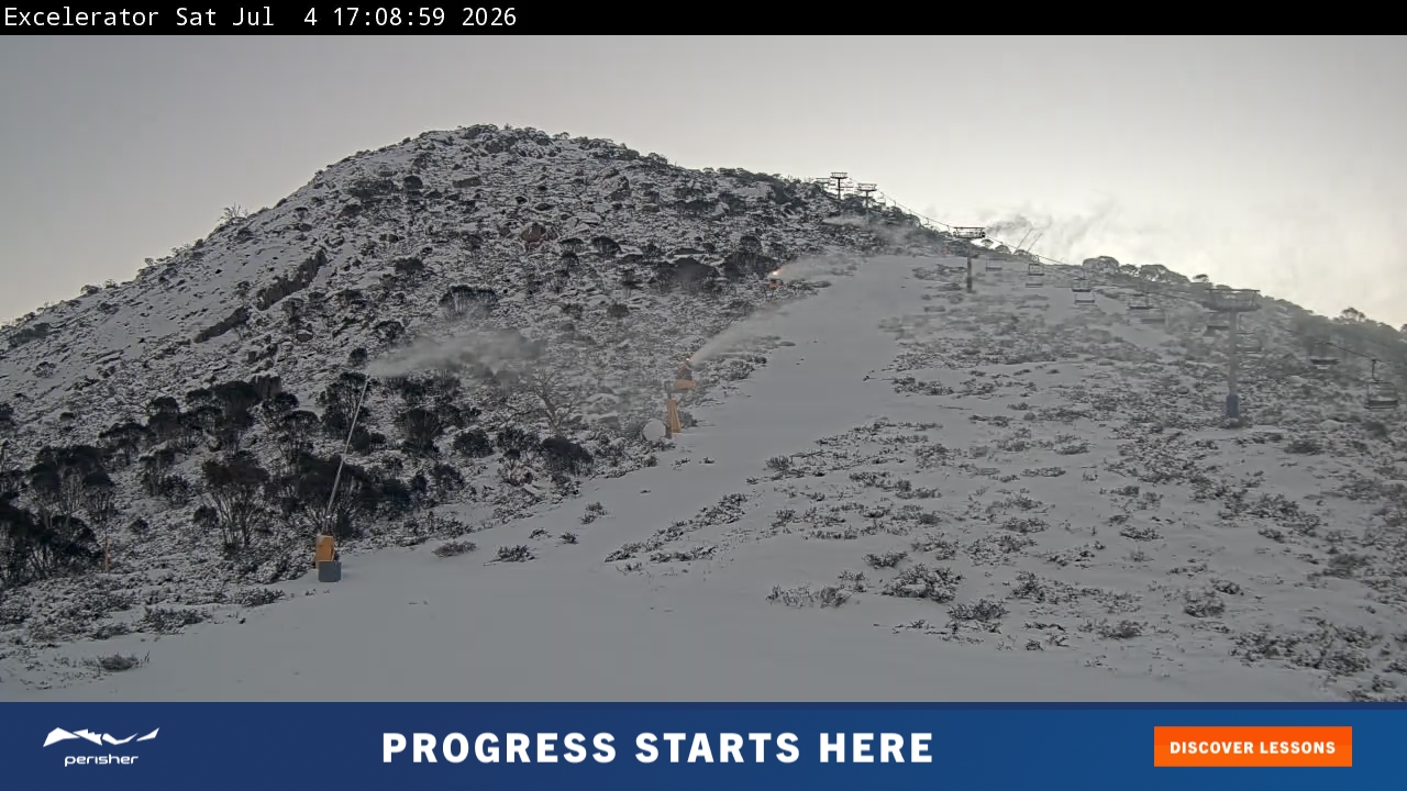 Perisher Excelerator snow cam captured at 4 July 2026 at 5:18 pm AEST