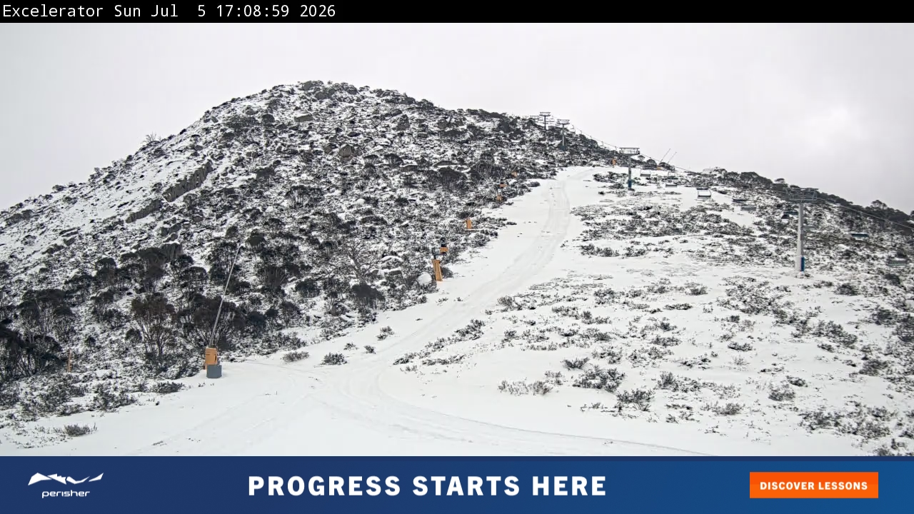 Perisher Excelerator snow cam captured at 5 July 2026 at 5:19 pm AEST