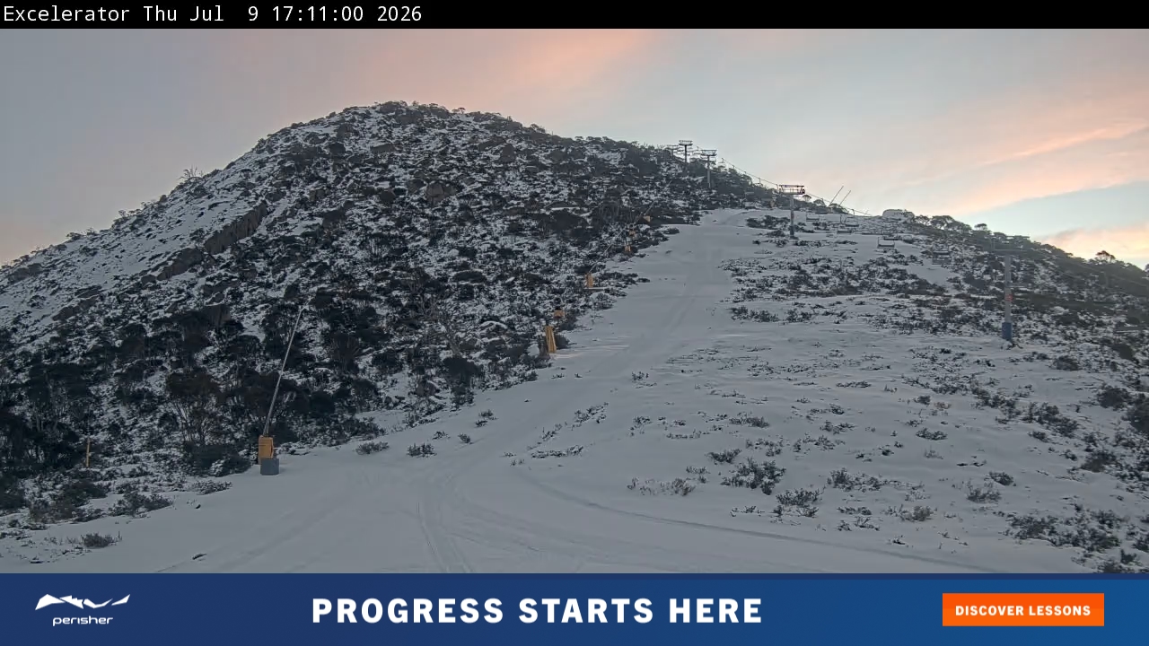 Perisher Excelerator snow cam captured at 9 July 2026 at 5:12 pm AEST