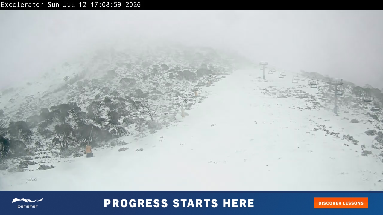 Perisher Excelerator snow cam captured at 12 July 2026 at 5:14 pm AEST