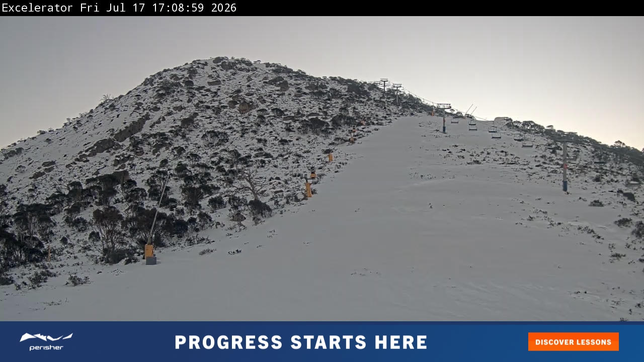 Perisher Excelerator snow cam captured at 17 July 2026 at 5:09 pm AEST