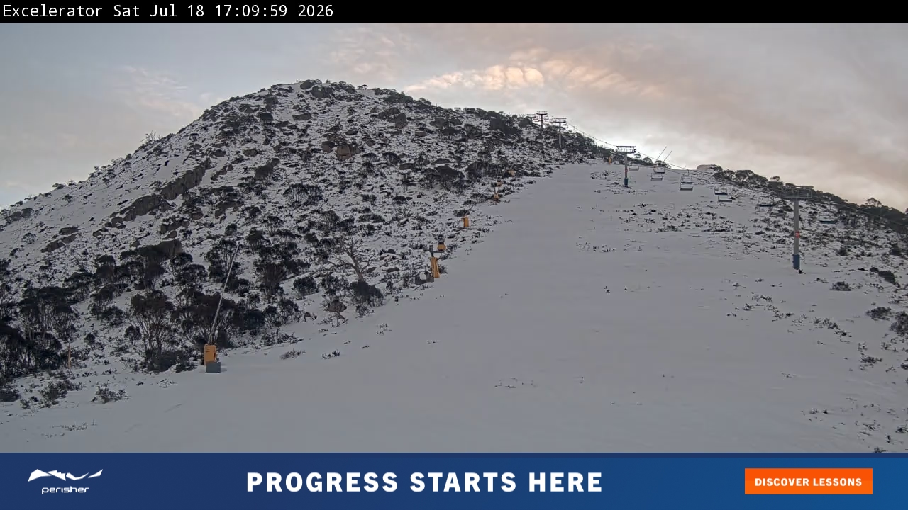 Perisher Excelerator snow cam captured at 18 July 2026 at 5:10 pm AEST
